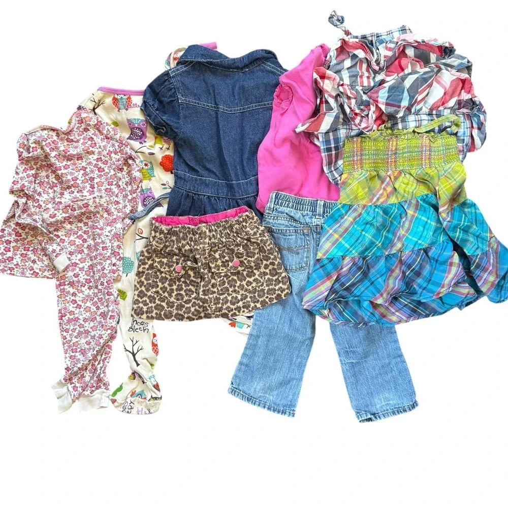 Y2k colorful summer Baby Girl Clothing Bundle lot 12-18 M denim plaid animal